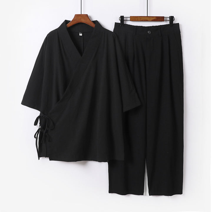 Unisex Kimono-Leisure-Set with Wrap Top and Elastic Waist Pants Mune Fashion