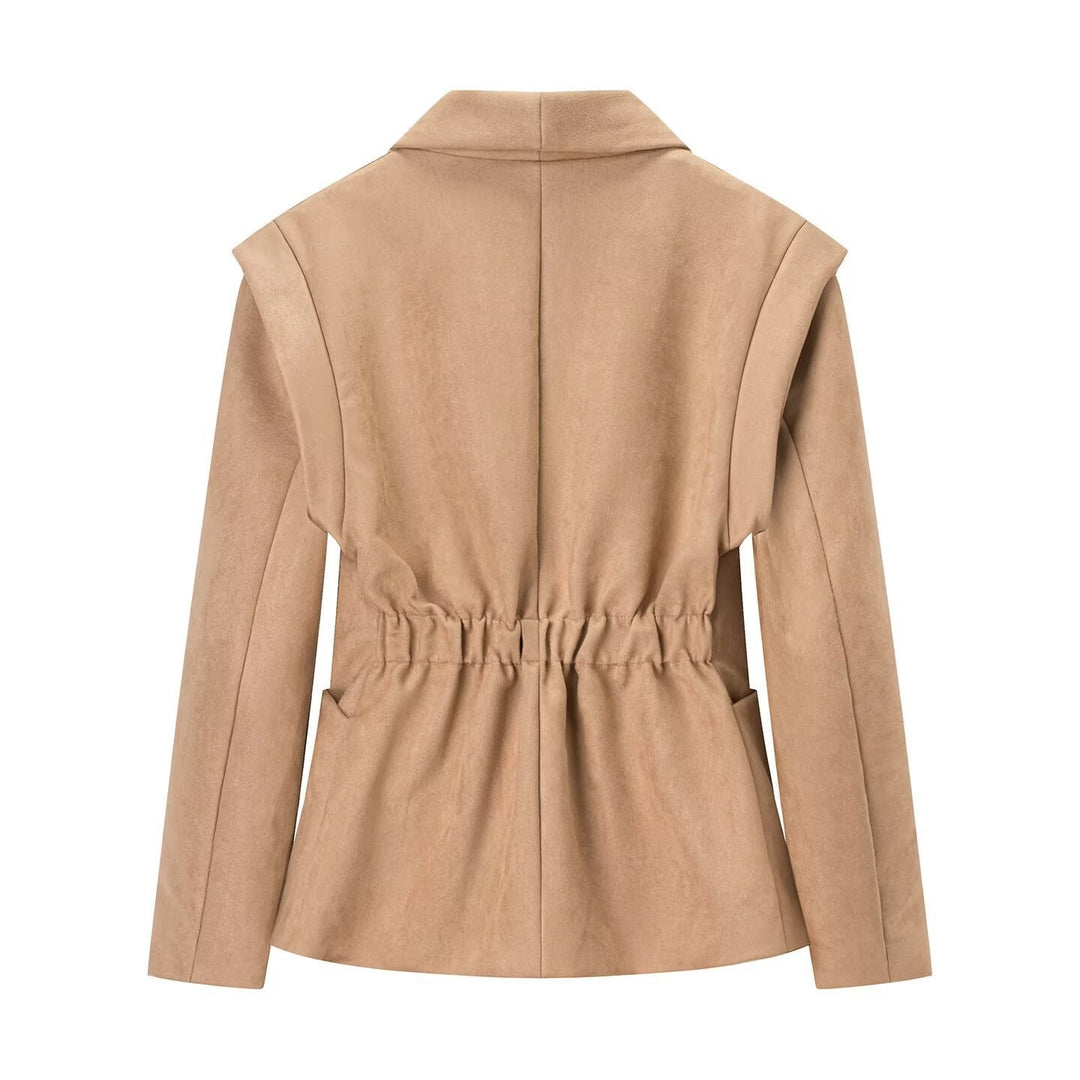 Women Oversize Velvet Blazer with Shawl Collar, Single Button Closure and Patch Pockets Mune Fashion