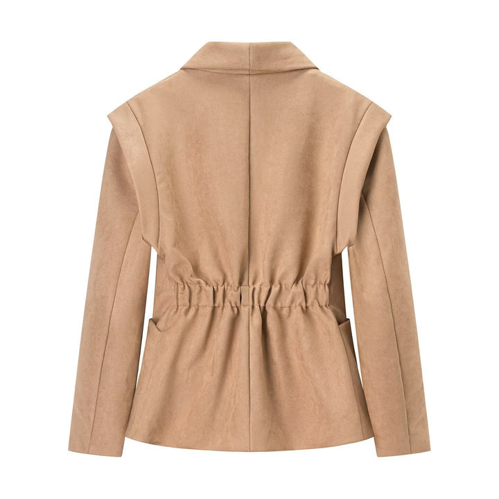 Women Oversize Velvet Blazer with Shawl Collar, Single Button Closure and Patch Pockets Mune Fashion