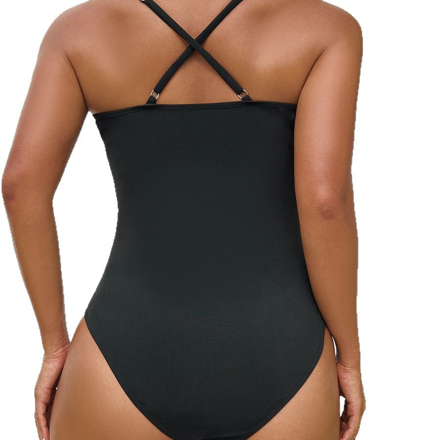 Women High Neck Swimsuit with Refined Ruffles Mune Fashion