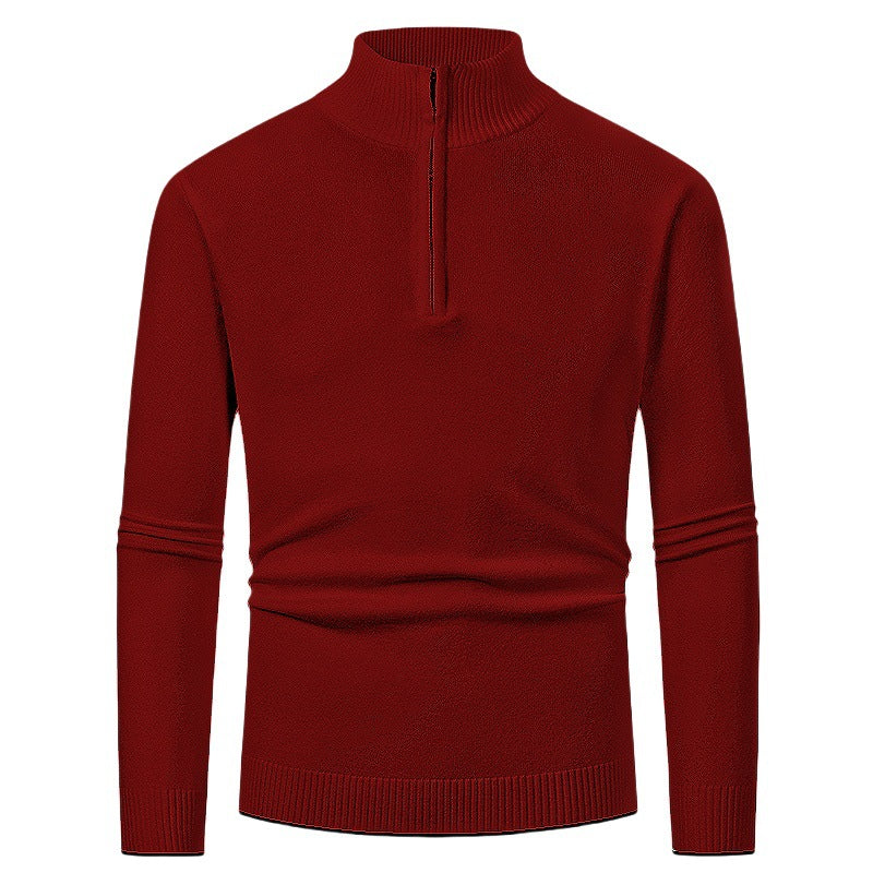 Men's fine knit troyer with half zipper, slim silhouette and contrasting stand-up collar Mune Fashion