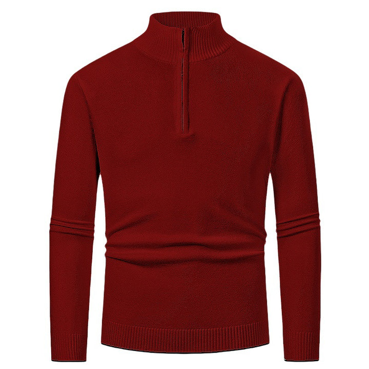 Men's fine knit troyer with half zipper, slim silhouette and contrasting stand-up collar Mune Fashion