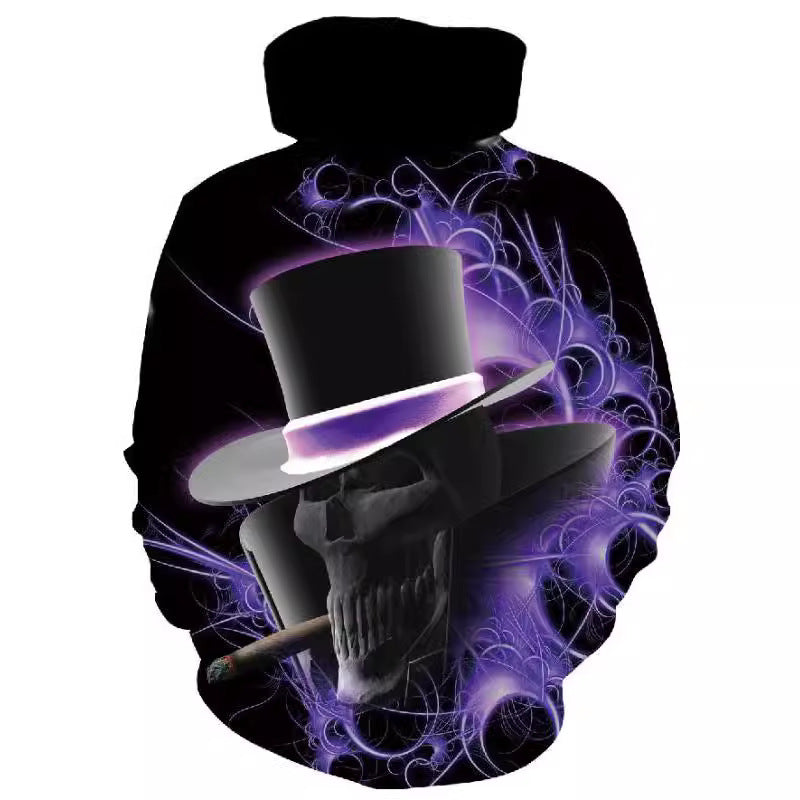 Men's hoodie with photorealistic 3D skull print, crown & chain motif Mune Fashion