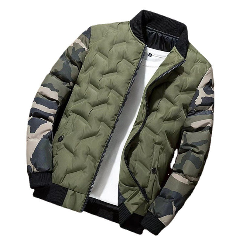 Men's quilted bomber jacket with camouflage sleeves and ribbed cuffs Mune Fashion