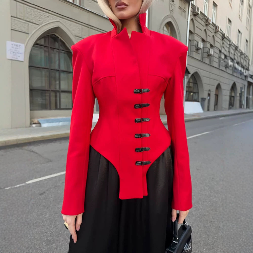 Ladies Tailored Stand Collar Blazer with Corset Tailoring Mune Fashion