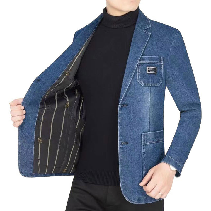Men's Jeans Blazer Slim Fit with Patch Pockets and Notch Collar Mune Fashion