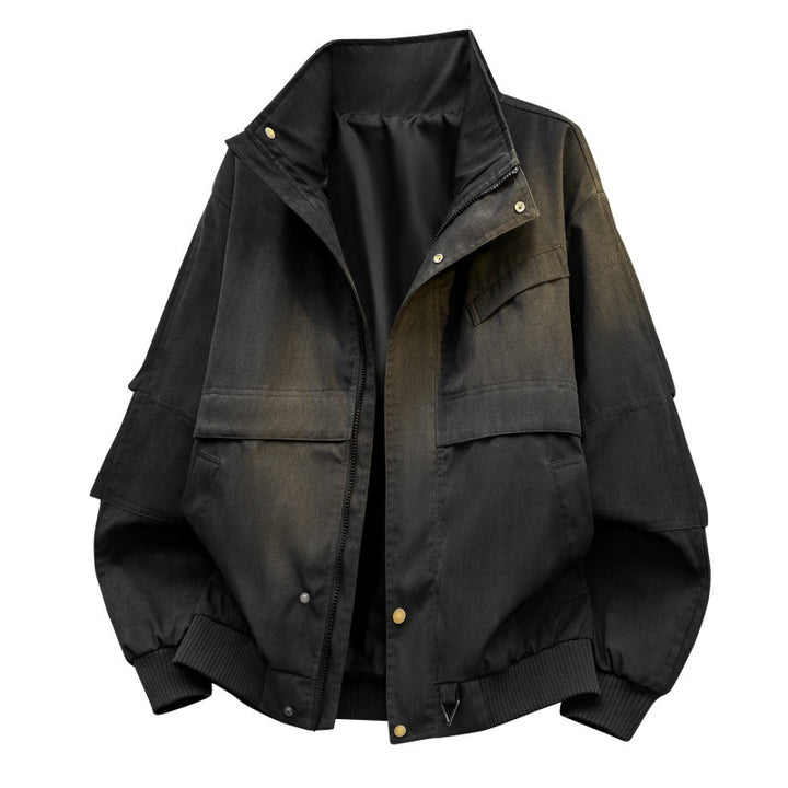 Men's urban canvas utility jacket with high collar, large flap pockets, and elastic hem Mune Fashion