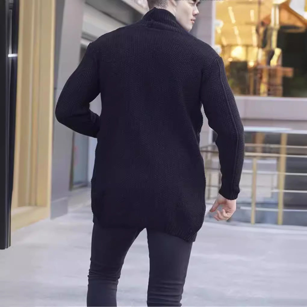Men's Longline Knitted Cardigan with Shawl Collar, Cable and Pearl Patterns Mune Fashion