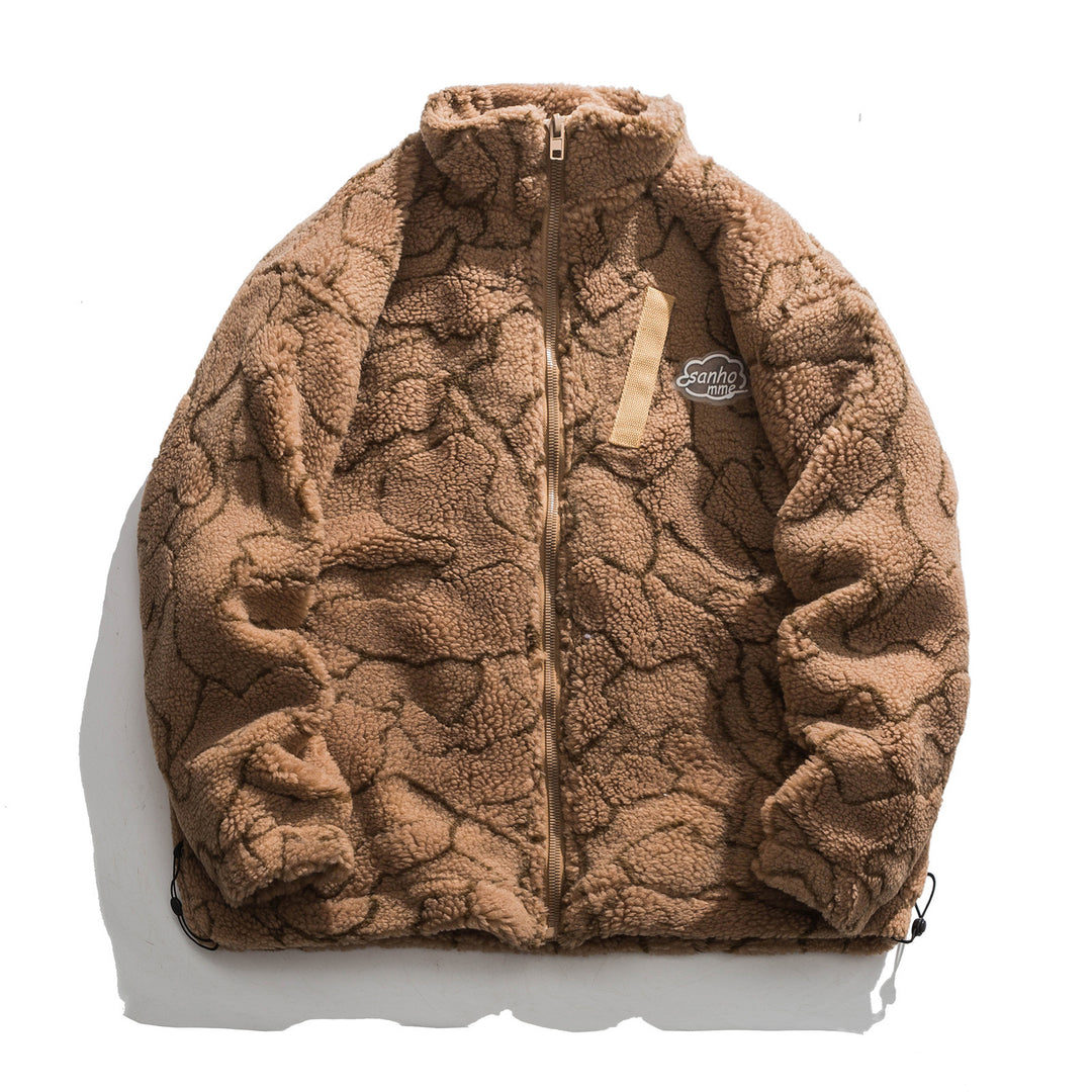 Women cozy teddy fleece jacket with stand-up collar and drawstring Mune Fashion