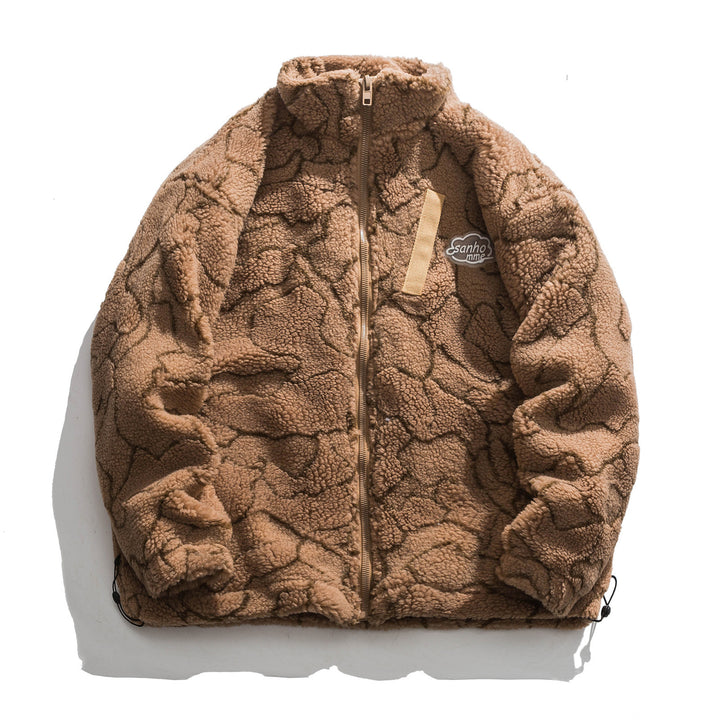 Women cozy teddy fleece jacket with stand-up collar and drawstring Mune Fashion