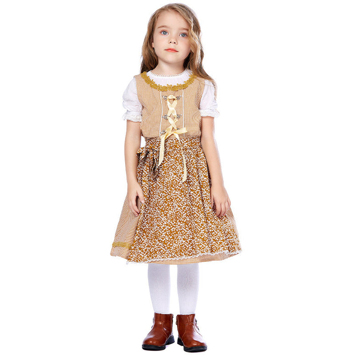 Women's traditional dirndl set with laced bodice, embroidered puff blouse and removable apron Mune Fashion