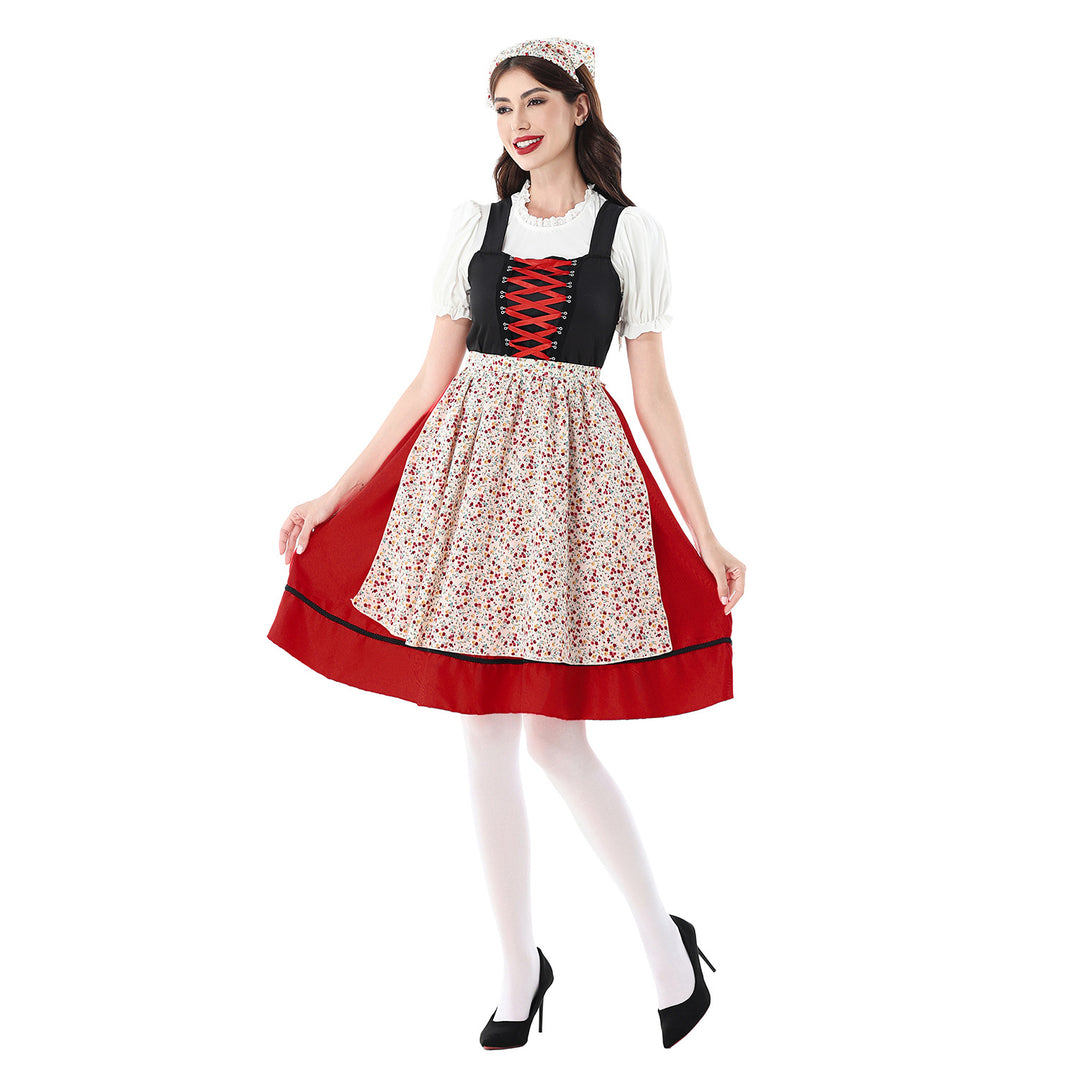 Ladies' traditional dirndl dress with laced bodice and floral apron Mune Fashion