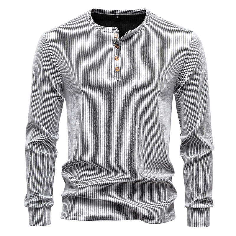 Men's Slim-Fit Ribbed Henley Long Sleeve Sweater with Round Neck and Button Placket Mune Fashion