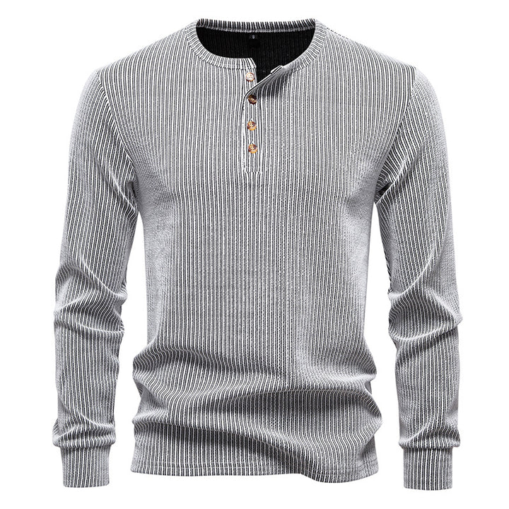 Men's Slim-Fit Ribbed Henley Long Sleeve Sweater with Round Neck and Button Placket Mune Fashion
