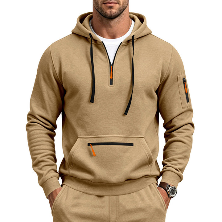 Men's Hooded Sweatshirt with Half-Zip, Kangaroo Pocket and Zipper Pockets Mune Fashion