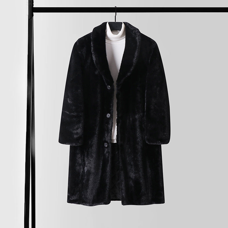 Men's faux fur coat with shawl collar, quilted lining and classic button placket Mune Fashion