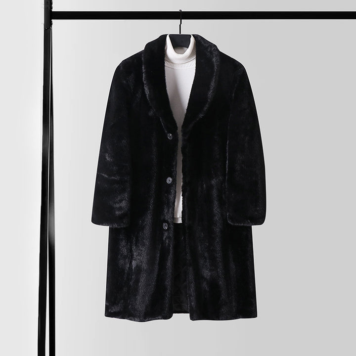Men's faux fur coat with shawl collar, quilted lining and classic button placket Mune Fashion