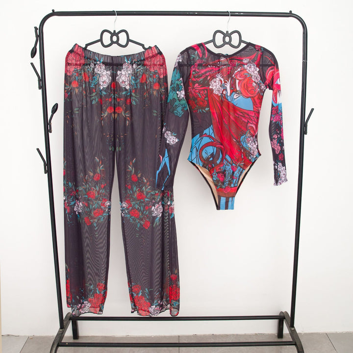 Ladies fashionable bathing outfit with long-sleeved top and casual pants Mune Fashion