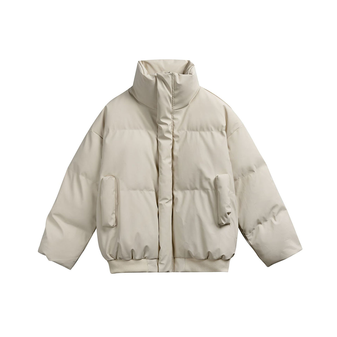 Women short-cut padded quilted bomber jacket with high stand-up collar and patch pockets Mune Fashion