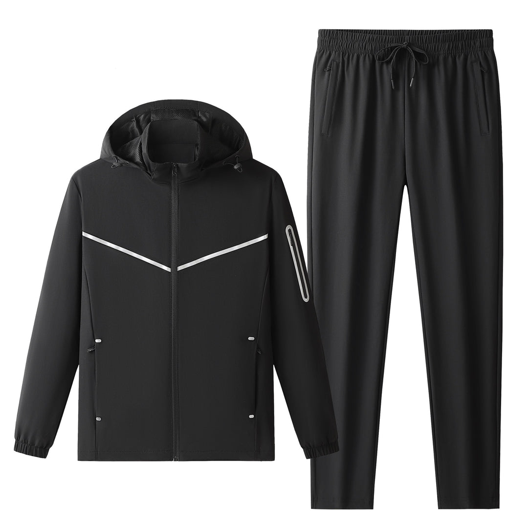 Men's Lightweight Breathable Softshell Tracksuit with Hooded Jacket & Tapered Training Pants Mune Fashion