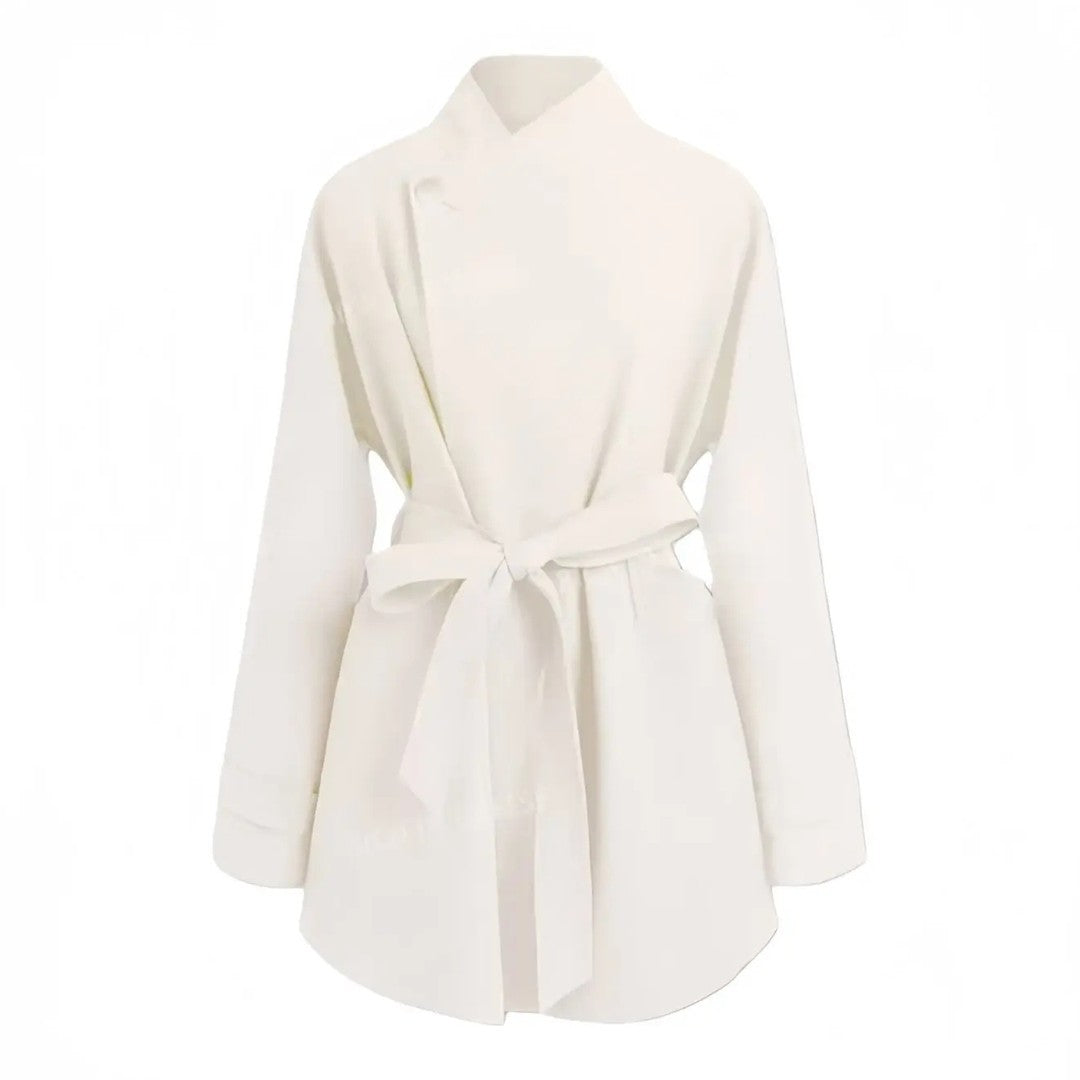 Women Oversized Wrap Blouse with Stand Collar and Tie Belt Mune Fashion