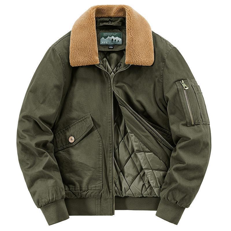 Men's Cotton Canvas Bomber Jacket with Teddy Collar, Quilted Thermal Lining and Utility Arm Pocket Mune Fashion