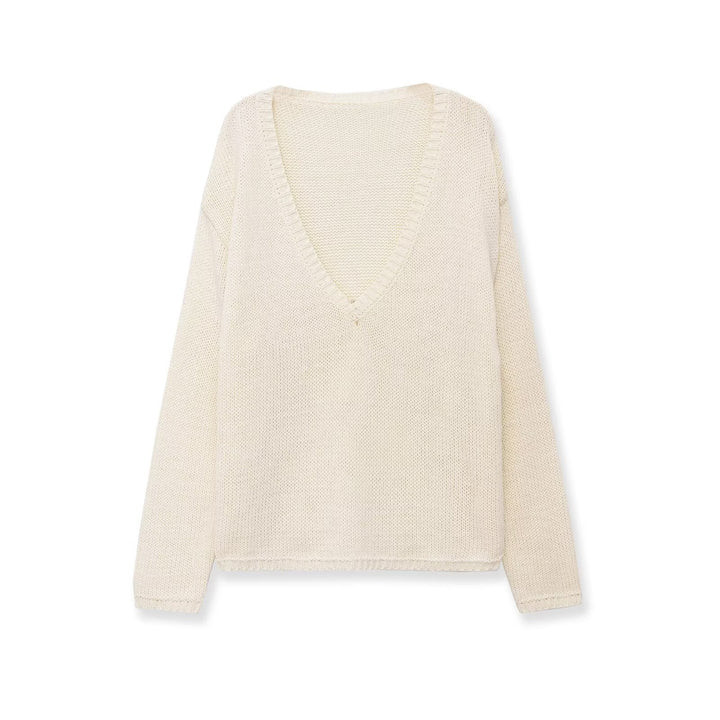Women's Oversize V-Neck Chunky Knit Sweater Mune Fashion