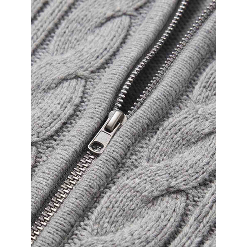 Women Hooded Braid Knit Cardigan with Zipper and Raglan Sleeves Mune Fashion