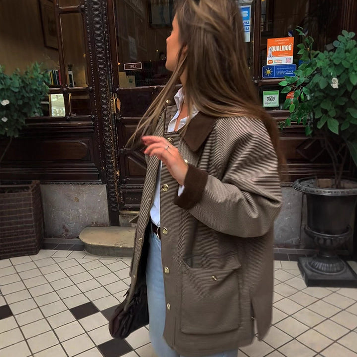 Women's Oversized Field Jacket with Velvet Collar and Large Flap Pockets Mune Fashion