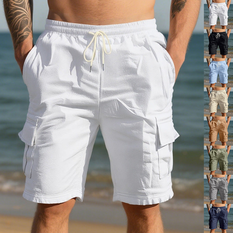 Men's travel and outdoor bermuda shorts with elastic drawstring waistband, security inner pocket and front flap pockets Mune Fashion