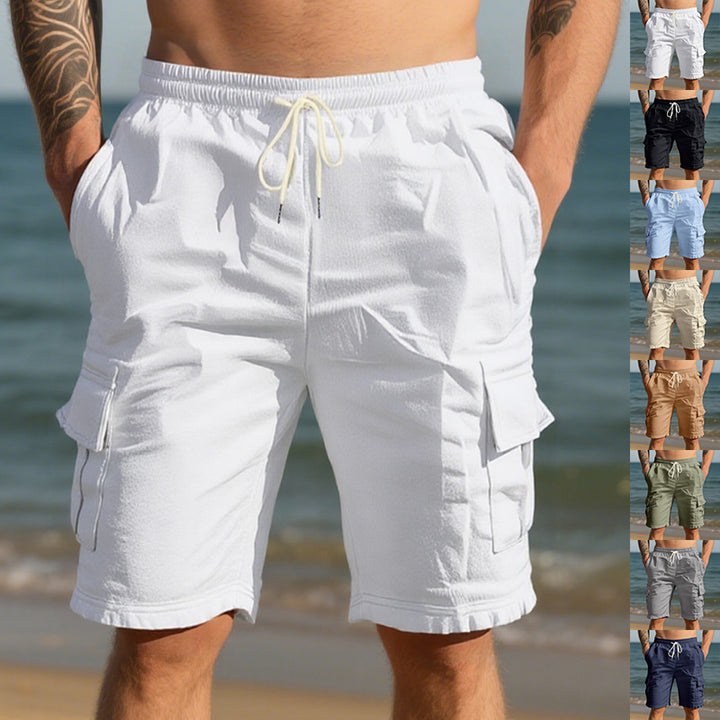 Men's travel and outdoor bermuda shorts with elastic drawstring waistband, security inner pocket and front flap pockets Mune Fashion