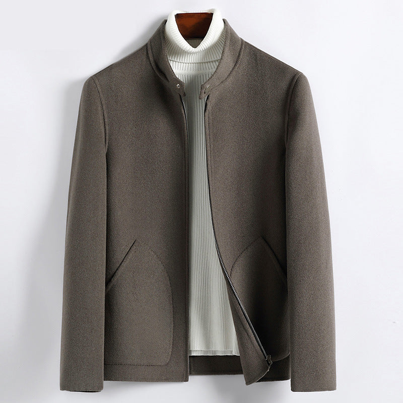 Men's Elegant Short Jacket made of Wool Blend with Stand-Up Collar, Concealed Zipper, and Shaped Insert Pockets Mune Fashion