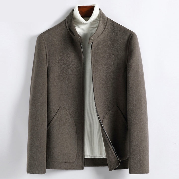 Men's Elegant Short Jacket made of Wool Blend with Stand-Up Collar, Concealed Zipper, and Shaped Insert Pockets Mune Fashion