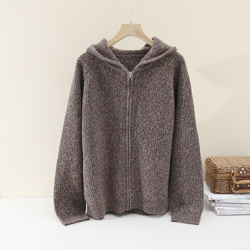 Women's chunky knit hoodie with full zipper and raglan sleeves Mune Fashion