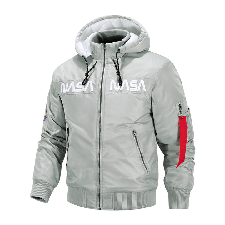 Men's  quilted-lined hooded pilot bomber with high-neck rib collar and zip sleeve utility pocket Mune Fashion