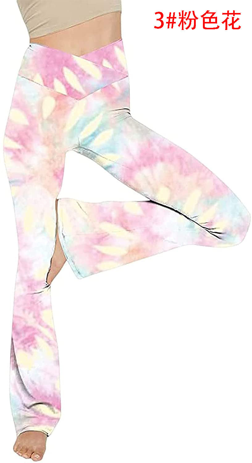 Women's mid-rise yoga pants with crossover waistband and flared hem with slit Mune Fashion