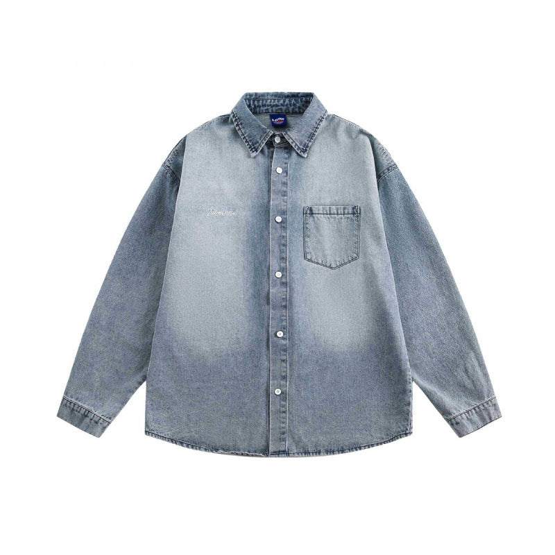 Unisex Oversized Denim Shirt with Washed Look and Chest Pocket Mune Fashion
