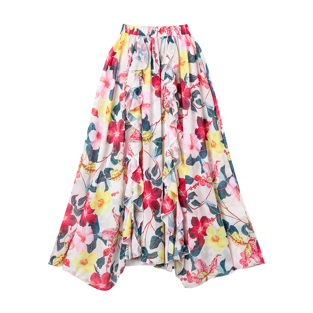 Women elegant floral swimsuit with wavy shoulder design Mune Fashion