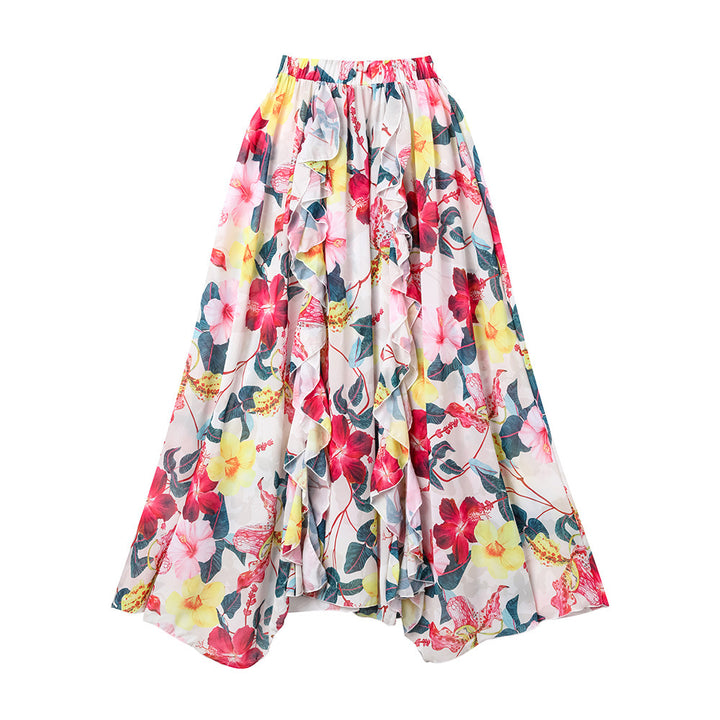 Women elegant floral swimsuit with wavy shoulder design Mune Fashion