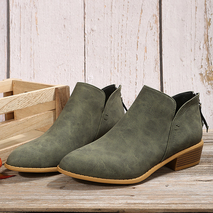 Women's pointed toe slip-on ankle boots with small block heel and ergonomic comfort footbed Mune Fashion
