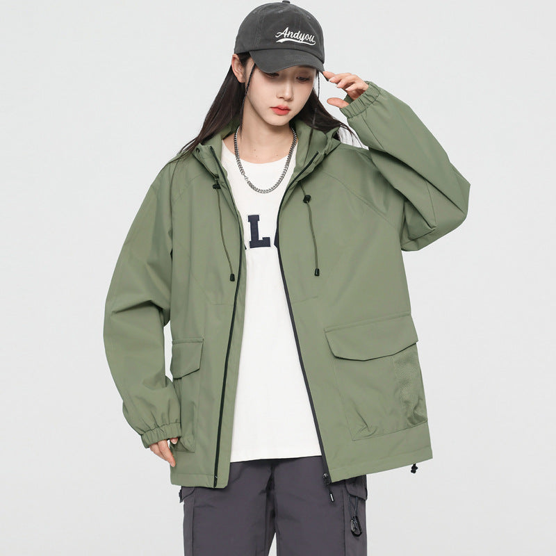 Women Oversize Windbreaker Jacket with Hood and Cargo Pockets Mune Fashion