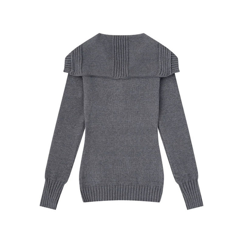 Women's knit sweater with cable pattern, shawl collar and button placket Mune Fashion