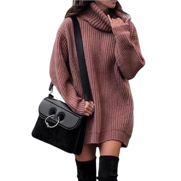 Women Oversized Long Sweater with Roll Neck, Ribbed Fine Knit and Figure-Flattering Tunic Length Mune Fashion
