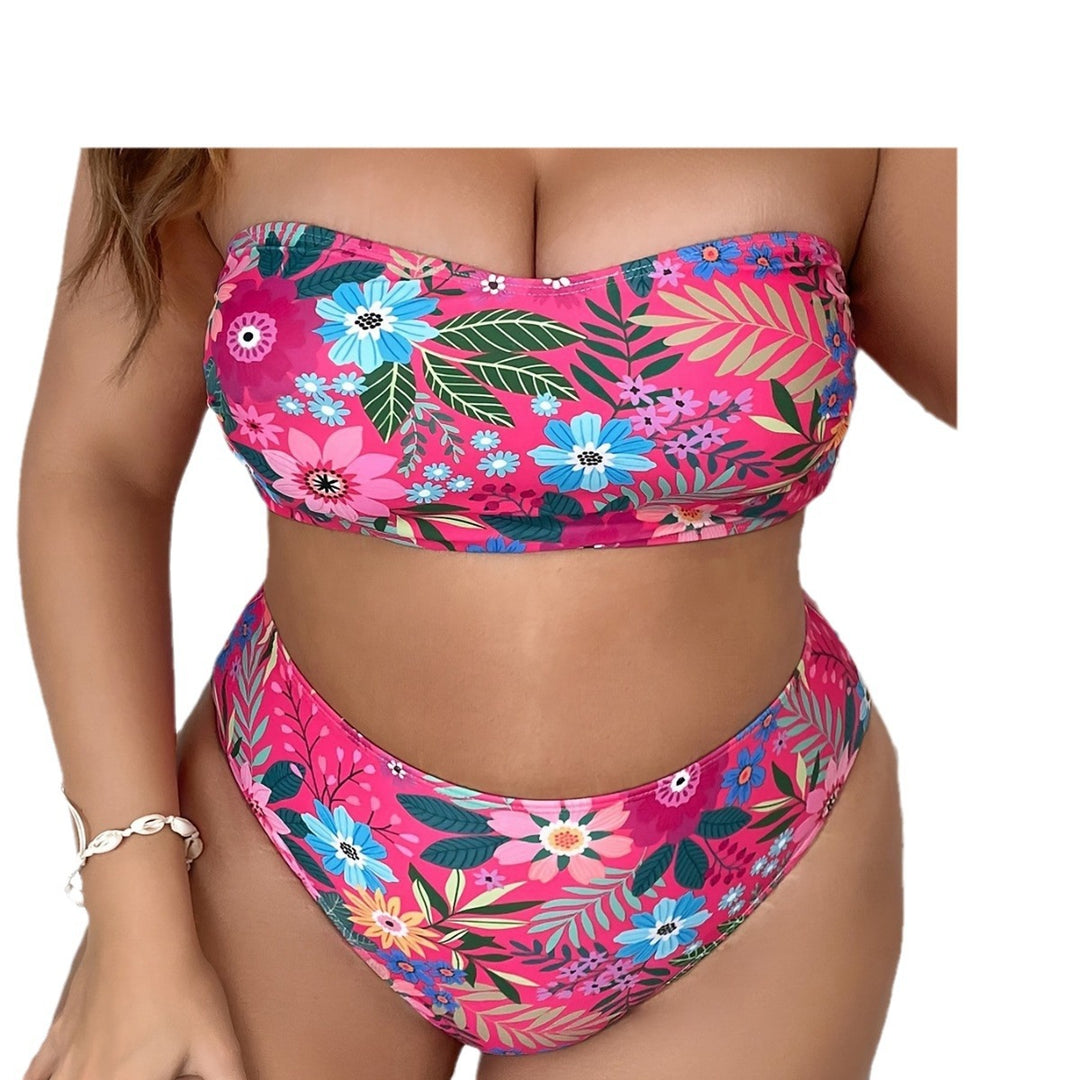 Women's bandeau bikini set with high leg cut and floral design Mune Fashion
