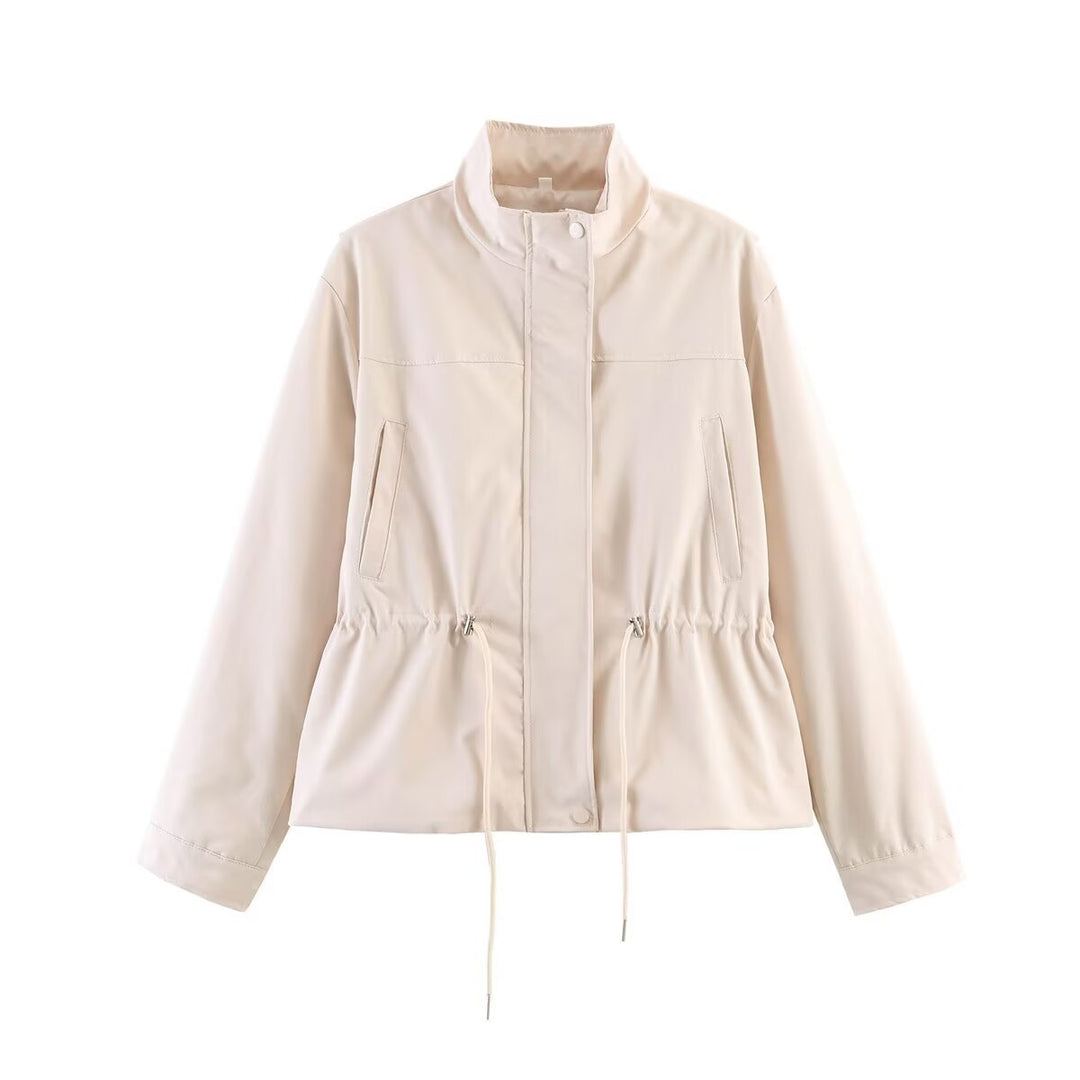 Women's short transition jacket with drawstring waist and stand-up collar Mune Fashion