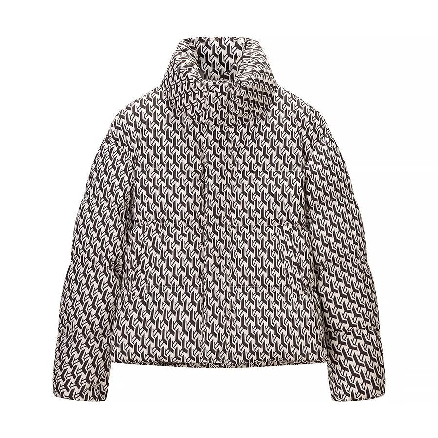 Women's quilted jacket with high collar and graphic jacquard pattern Mune Fashion