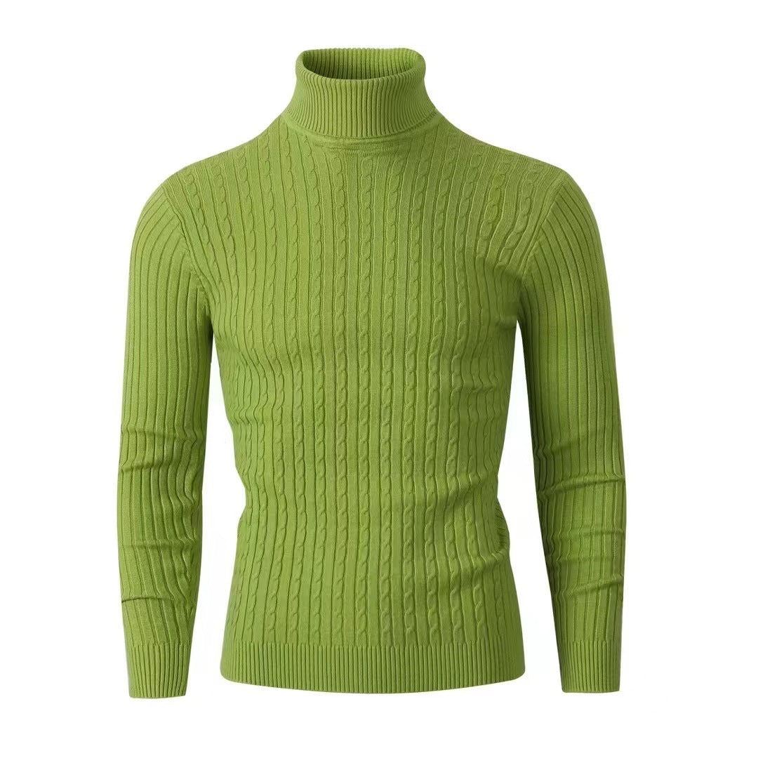 Men's ribbed turtleneck sweater with cable knit pattern and form-fitting slim-fit silhouette Mune Fashion