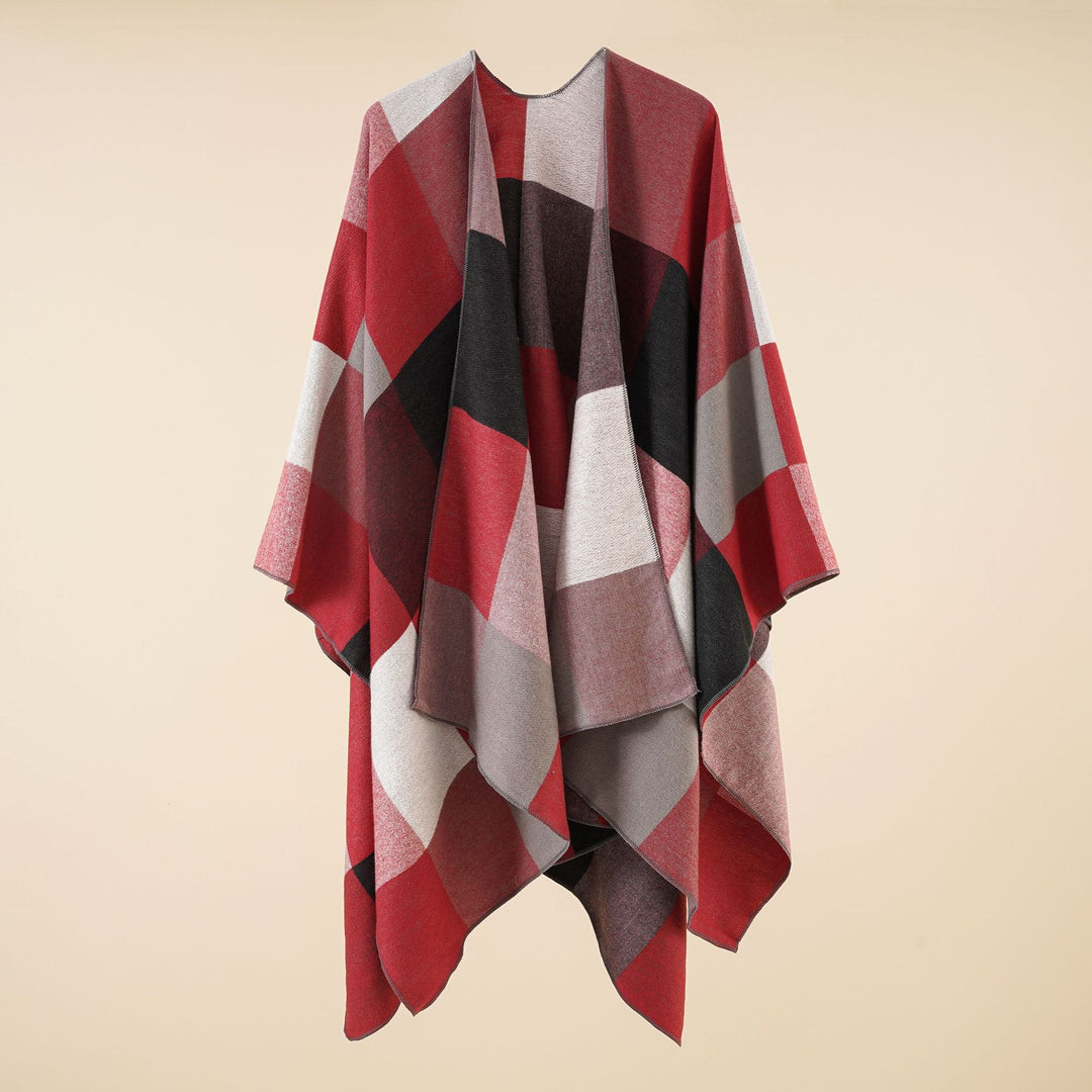 Women lightweight jacquard poncho with geometric pattern and asymmetric hem Mune Fashion