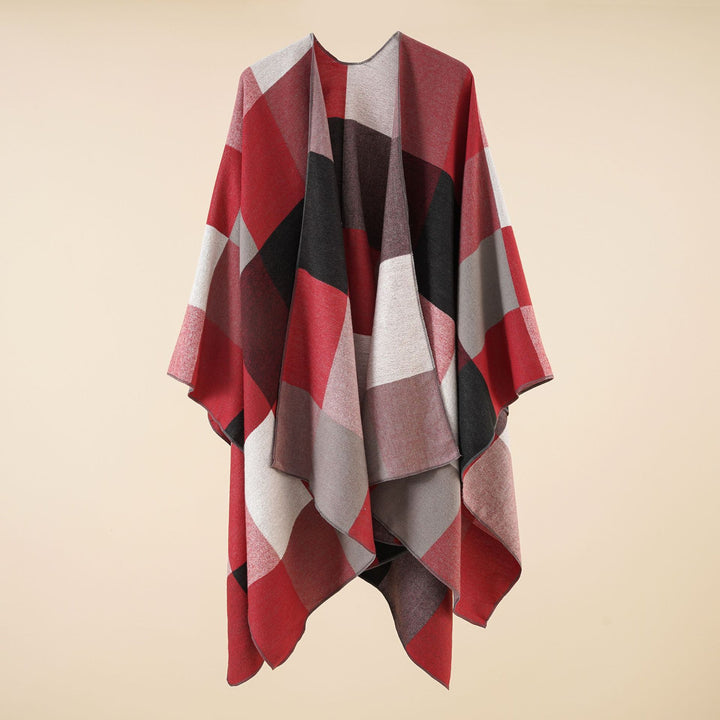 Women lightweight jacquard poncho with geometric pattern and asymmetric hem Mune Fashion