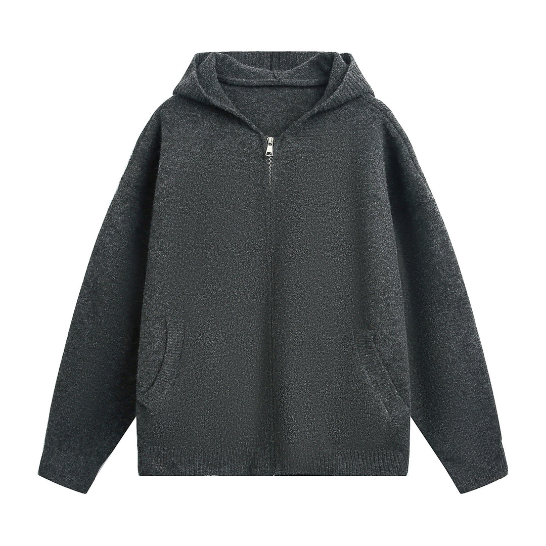 Unisex chunky knit hoodie jacket with full zip and patch front pockets Mune Fashion